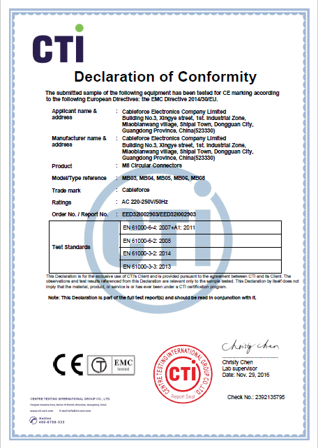 CE认证--M8系列连接器