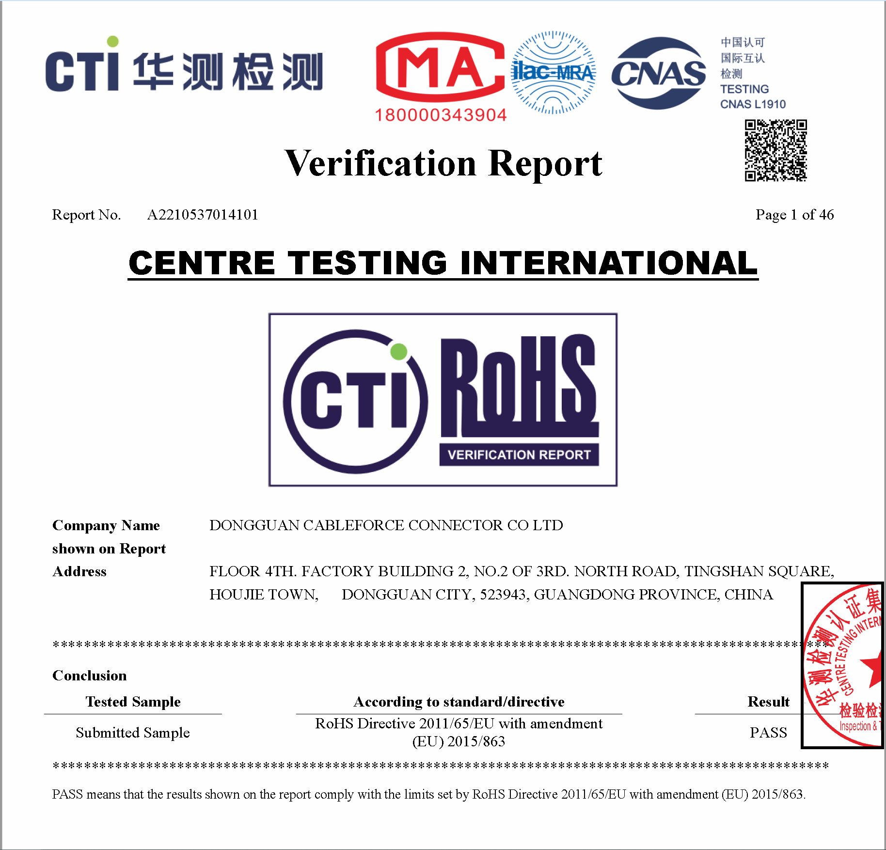 RoHS test report 2023