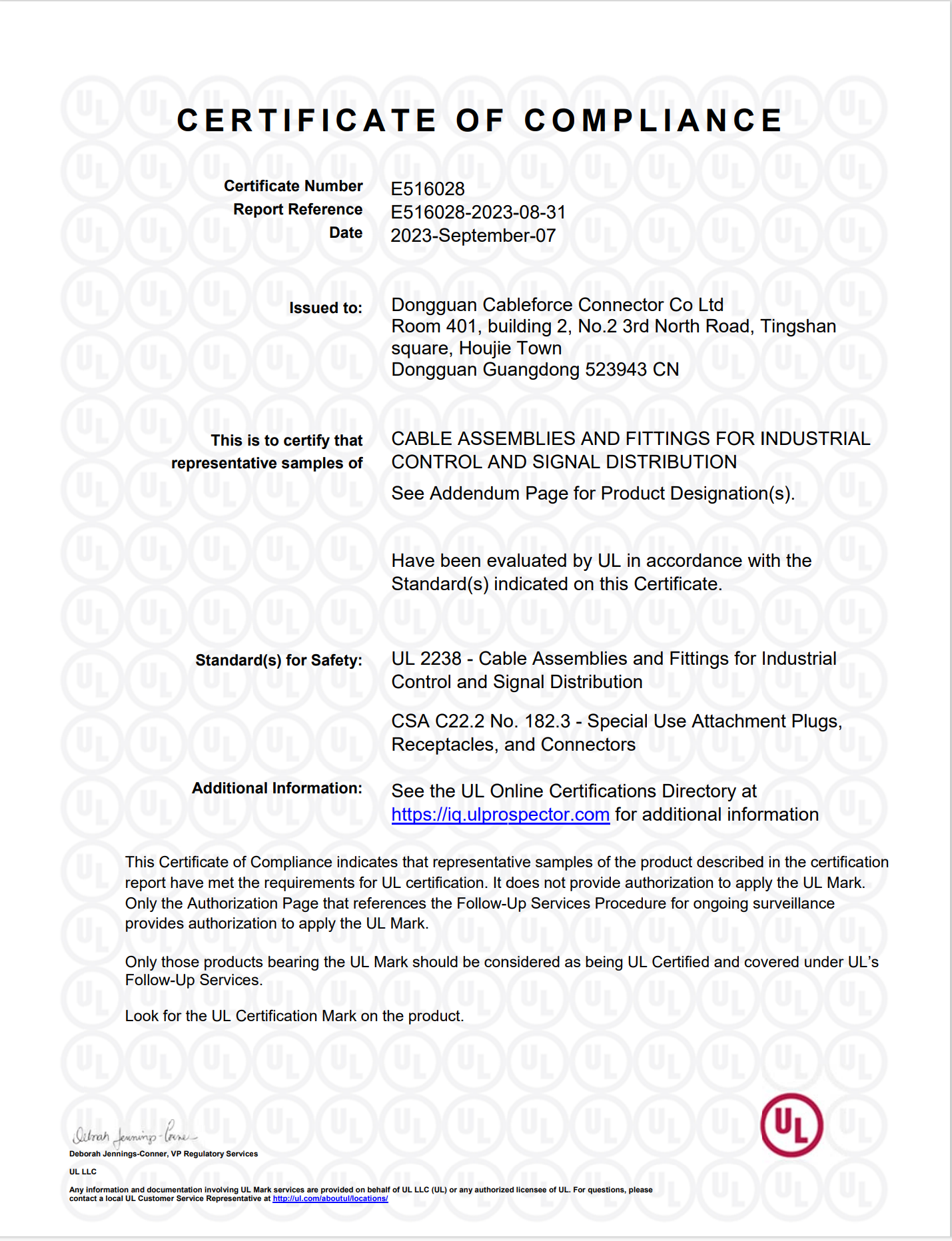 UL Certificate of M12 S-Code 4Pin Power Connector